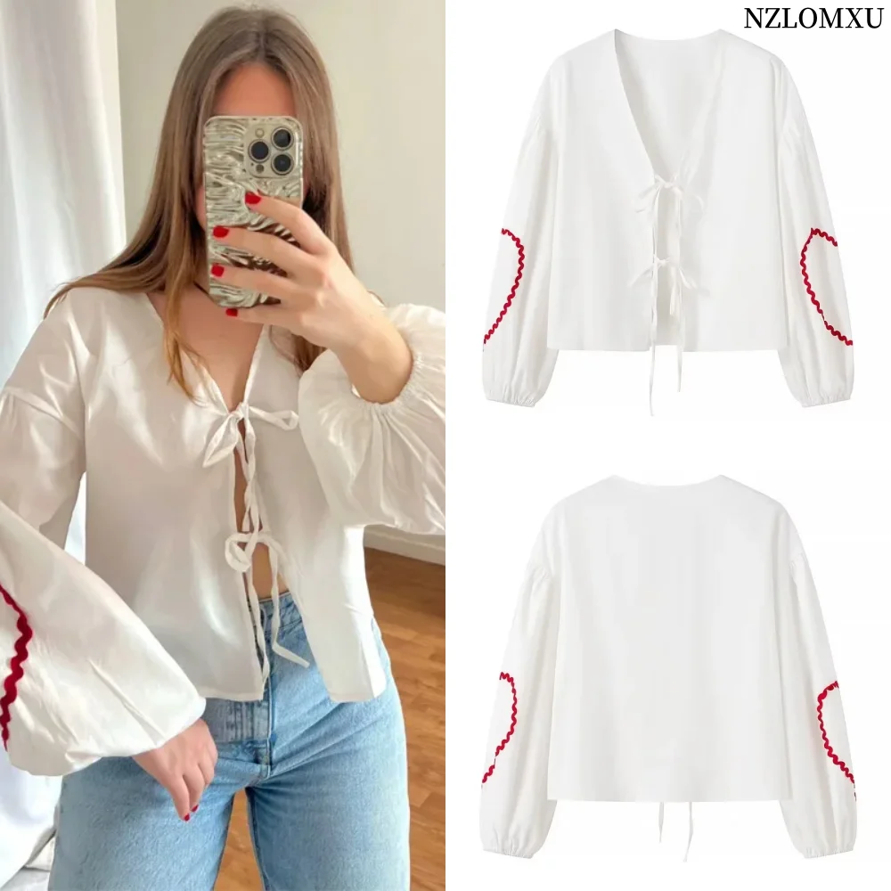 Heart Bowknot Crop Top Women Cut Out Puff Long Sleeve Top Woman Summer Loose White Blouse Streetwear Elegant Blouses
Heart Bowknot Crop Top Women Cut Out Puff Long Sleeve Top Woman Summer Loose White Blouse Streetwear Elegant Blouses