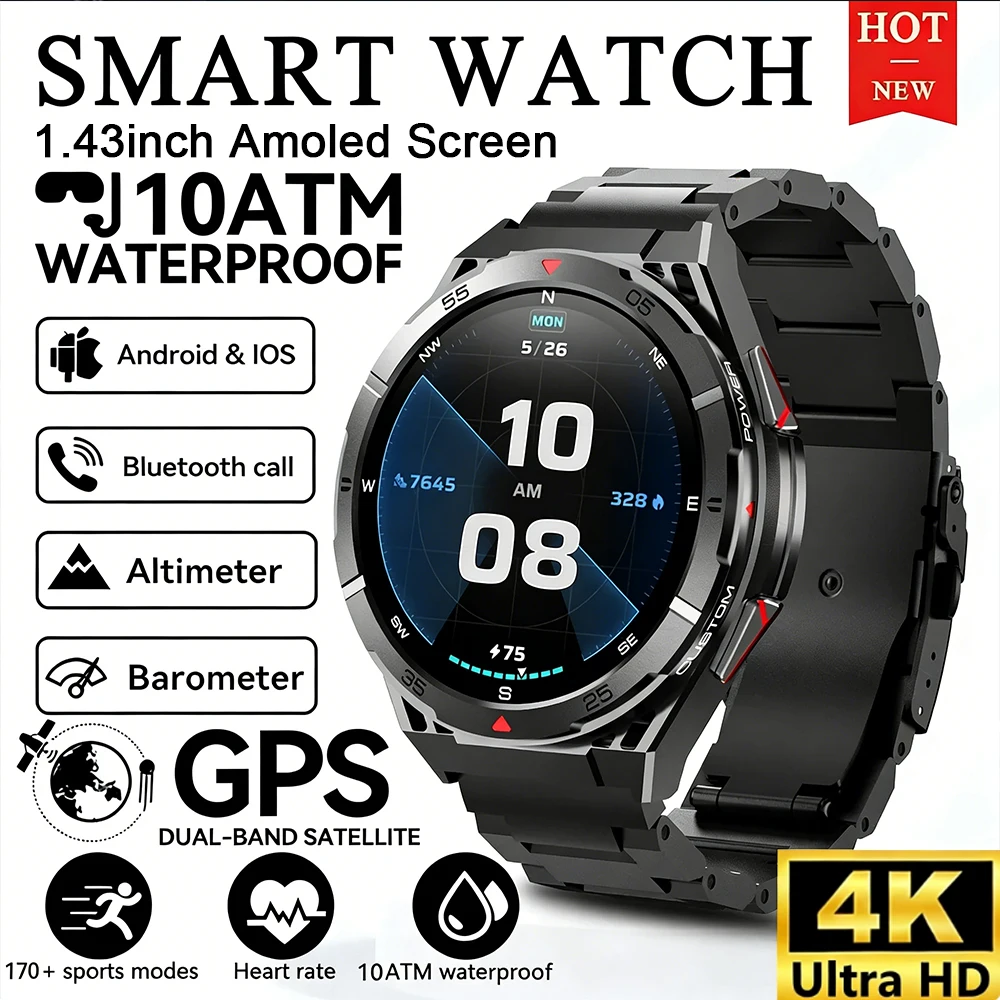 Мужские умные часы для активного отдыха с GPS, AMOLED-дисплеем 1.43'', компасом, водонепроницаемостью 3ATM для плавания, функцией Bluetooth-звонков
Мужские умные часы для активного отдыха с GPS, AMOLED-дисплеем 1.43'', компасом, водонепроницаемостью 3ATM для плавания, функцией Bluetooth-звонков