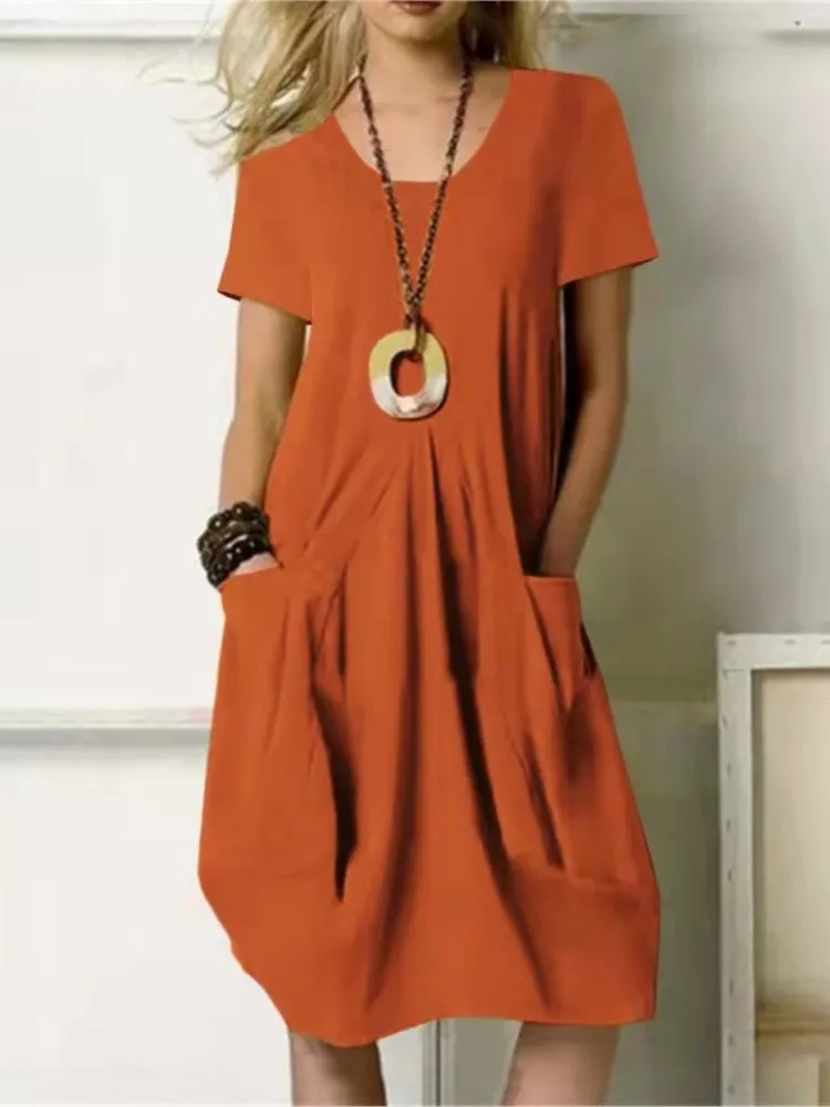 2025 Summer New Large Women Cotton And Linen Dress Fashion Casual Solid Color Round Neck Short Sleeves Loose Pocket Lady Dresses
2025 Summer New Large Women Cotton And Linen Dress Fashion Casual Solid Color Round Neck Short Sleeves Loose Pocket Lady Dresses