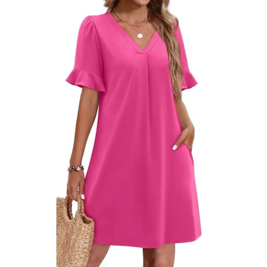 OFEEFAN Summer Dresses for Women Ruffle Short Sleeve V Neck Casual Shift Dress with Pockets
OFEEFAN Summer Dresses for Women Ruffle Short Sleeve V Neck Casual Shift Dress with Pockets