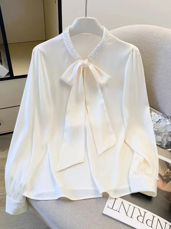 Elegant Satin Shirt with Large Bow Knot Loose Fit Ladies Spring 2026 Style Fashion French Style Long Sleeve Shirt
Elegant Satin Shirt with Large Bow Knot Loose Fit Ladies Spring 2026 Style Fashion French Style Long Sleeve Shirt