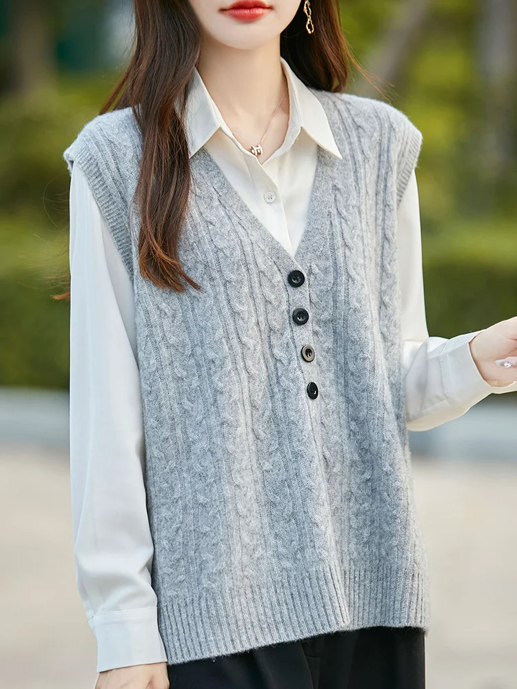 Merino 100% Wool Women's Cardigan Vest Button Loose Casual Fashion Sleeveless Cashmere Sweater
Merino 100% Wool Women's Cardigan Vest Button Loose Casual Fashion Sleeveless Cashmere Sweater
