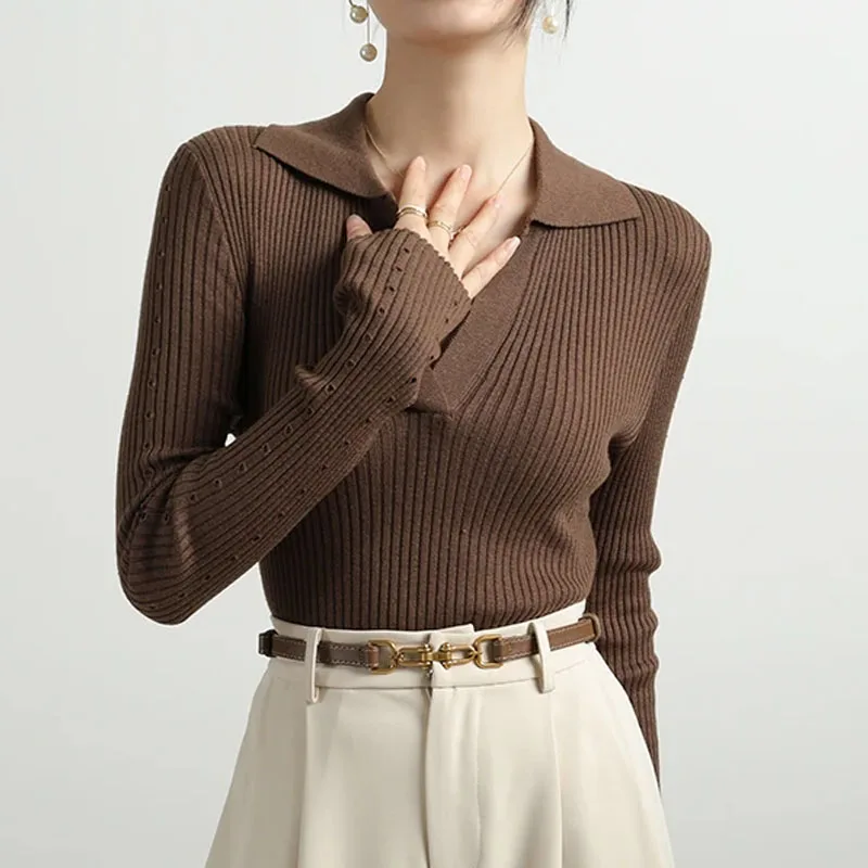 Sweaters Turn Down Collar Knitted Sweater Women Pullovers Fashion Long Sleeve Knit Sweater Pullover Women Tops Knitwears Q3387
Sweaters Turn Down Collar Knitted Sweater Women Pullovers Fashion Long Sleeve Knit Sweater Pullover Women Tops Knitwears Q3387