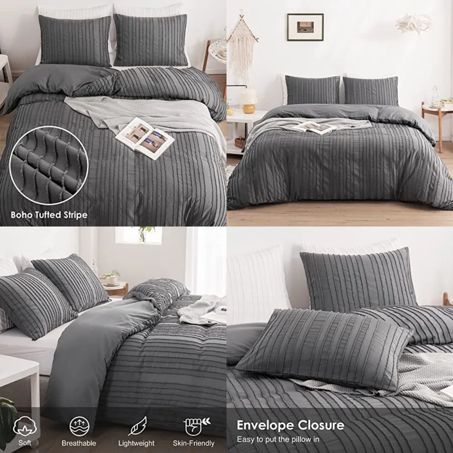 Boho Duvet Cover Set Size, Striped Textured Duvet Cover Tufted Bedding Set, 3 Pcs Ultra Soft Washed Microfiber Duvet Cover with
Boho Duvet Cover Set Size, Striped Textured Duvet Cover Tufted Bedding Set, 3 Pcs Ultra Soft Washed Microfiber Duvet Cover with