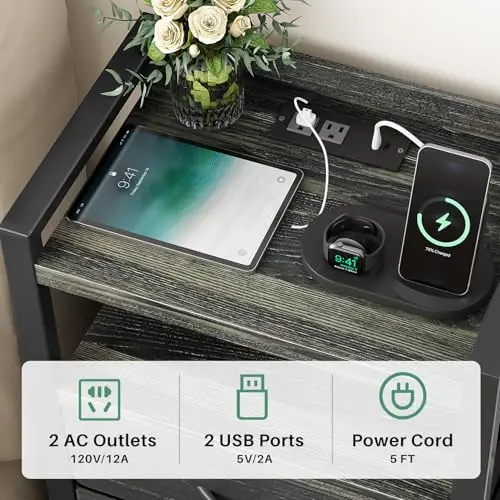 Black Tall Bedside Cabinet With 4 Fabric Storage Drawers, Integrated 2 AC + 2 USB Charging Ports, And Ambient LED Light
Black Tall Bedside Cabinet With 4 Fabric Storage Drawers, Integrated 2 AC + 2 USB Charging Ports, And Ambient LED Light