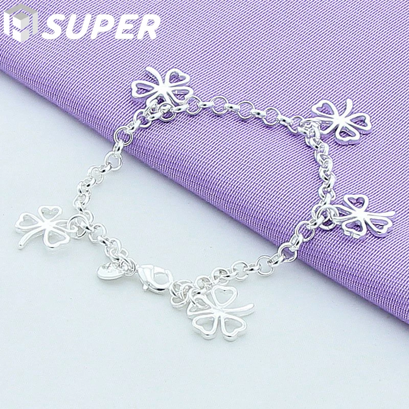 925 Sterling Silver Five Lucky Clover Flowers Pendant Bracelet Chain For Woman Wedding Engagement Charm Jewelry
925 Sterling Silver Five Lucky Clover Flowers Pendant Bracelet Chain For Woman Wedding Engagement Charm Jewelry