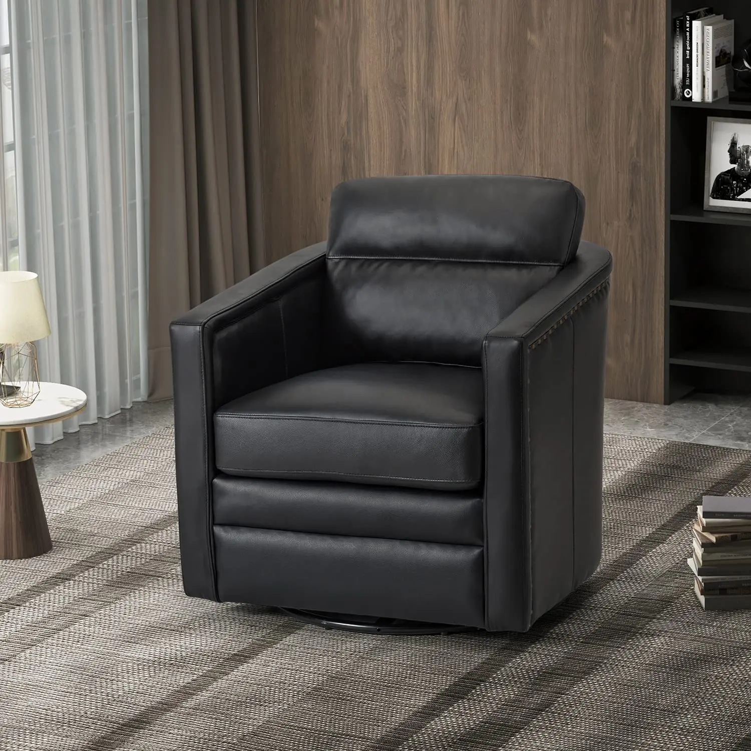 Swivel Accent Chair Genuine Leather Removable Cushion Metal Base Tub Barrel Living Room Bedroom, Customized
Swivel Accent Chair Genuine Leather Removable Cushion Metal Base Tub Barrel Living Room Bedroom, Customized