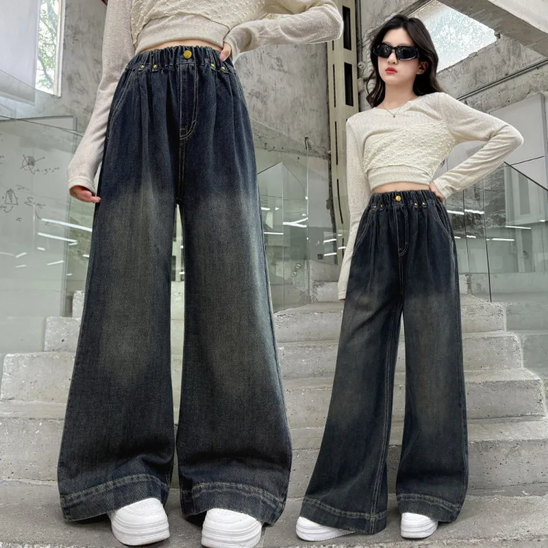 New Spring Autumn Teens Girl Dark Blue Jeans Leisure Fashion Wide Leg Pants Kids Child High Waist Trousers 6 7 8 9 10 12 14 Year
New Spring Autumn Teens Girl Dark Blue Jeans Leisure Fashion Wide Leg Pants Kids Child High Waist Trousers 6 7 8 9 10 12 14 Year