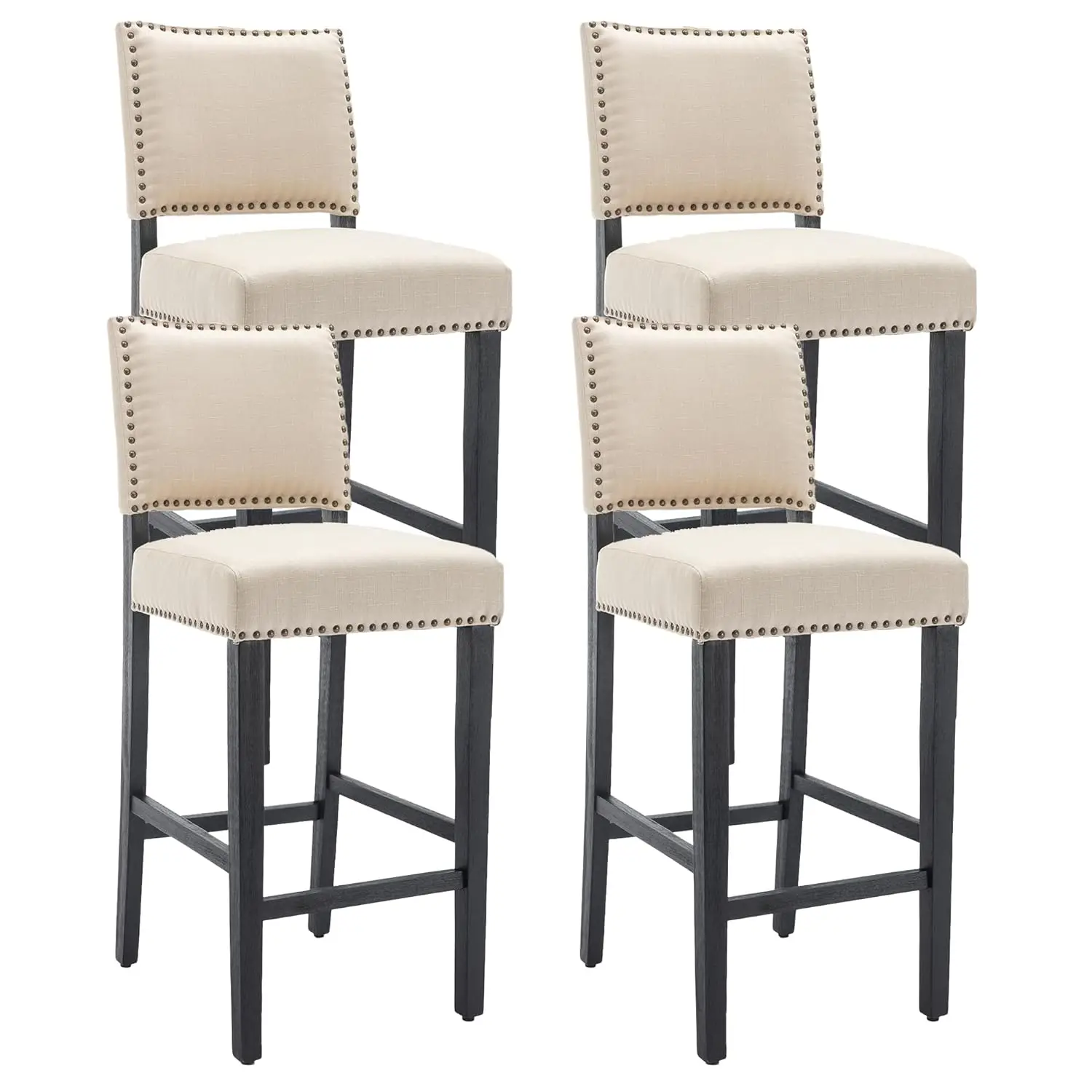 29in Upholstered Bar Stools Set Of 4 Nail Head Trim For Kitchen Island Beige, Customized
29in Upholstered Bar Stools Set Of 4 Nail Head Trim For Kitchen Island Beige, Customized