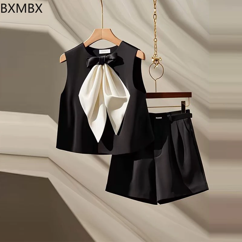 Women's clothing set high-end light luxury fashion black bow top shorts two-piece set summer women
Women's clothing set high-end light luxury fashion black bow top shorts two-piece set summer women