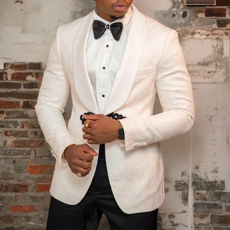 Floral Wedding Tuxedos For Men Suits Slim Fit White Jacket Shawl Lapel With Pants For Best Man Suit Groom Male Fashion Costume
Floral Wedding Tuxedos For Men Suits Slim Fit White Jacket Shawl Lapel With Pants For Best Man Suit Groom Male Fashion Costume