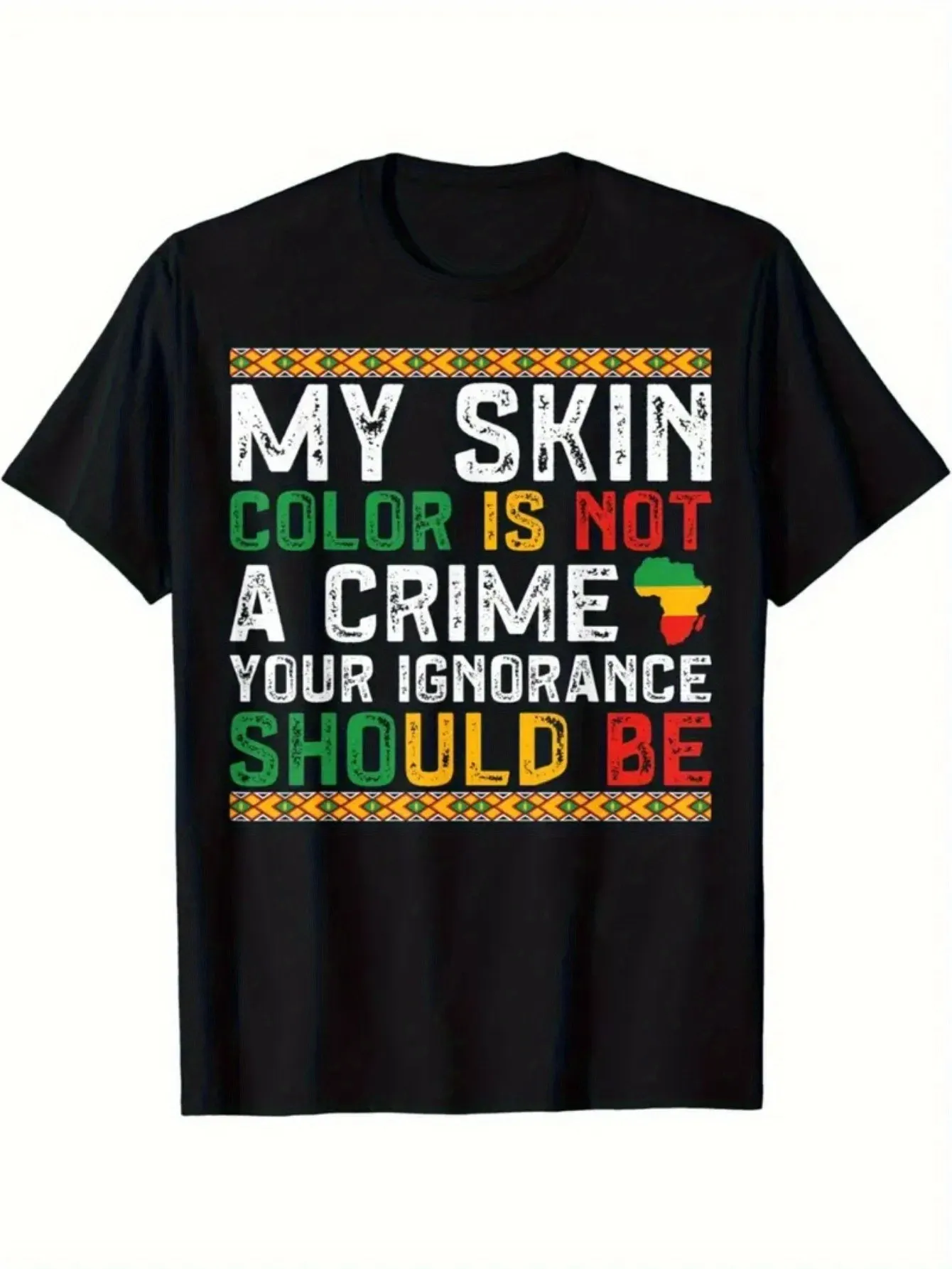 Женская черная хлопковая футболка с графическим принтом «Мой светло-бежевый — это не преступление» с цветами африканского флага, свободный крой, круглый вырез
Женская черная хлопковая футболка с графическим принтом «Мой светло-бежевый — это не преступление» с цветами африканского флага, свободный крой, круглый вырез