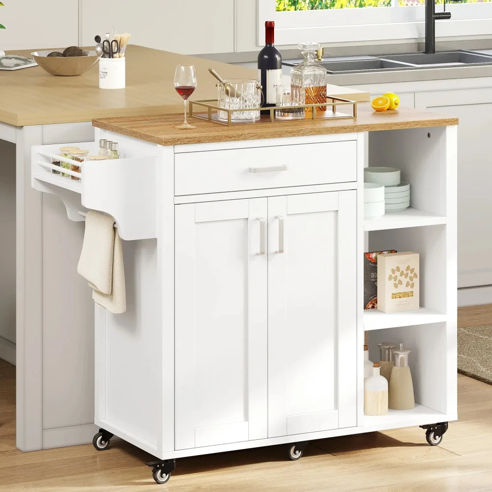37" Kitchen Island Cart with Storage, Kitchen Storage Cart with Shelves & Spice Rack, White/Black
37" Kitchen Island Cart with Storage, Kitchen Storage Cart with Shelves & Spice Rack, White/Black
