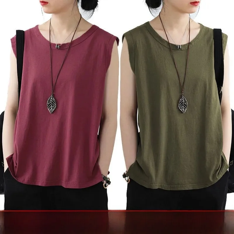Loose Sleeveless Vest Women Summer Mommy Casual Versatile Slimming Base Layer Outerwear Top Cotton Color round Neck
Loose Sleeveless Vest Women Summer Mommy Casual Versatile Slimming Base Layer Outerwear Top Cotton Color round Neck