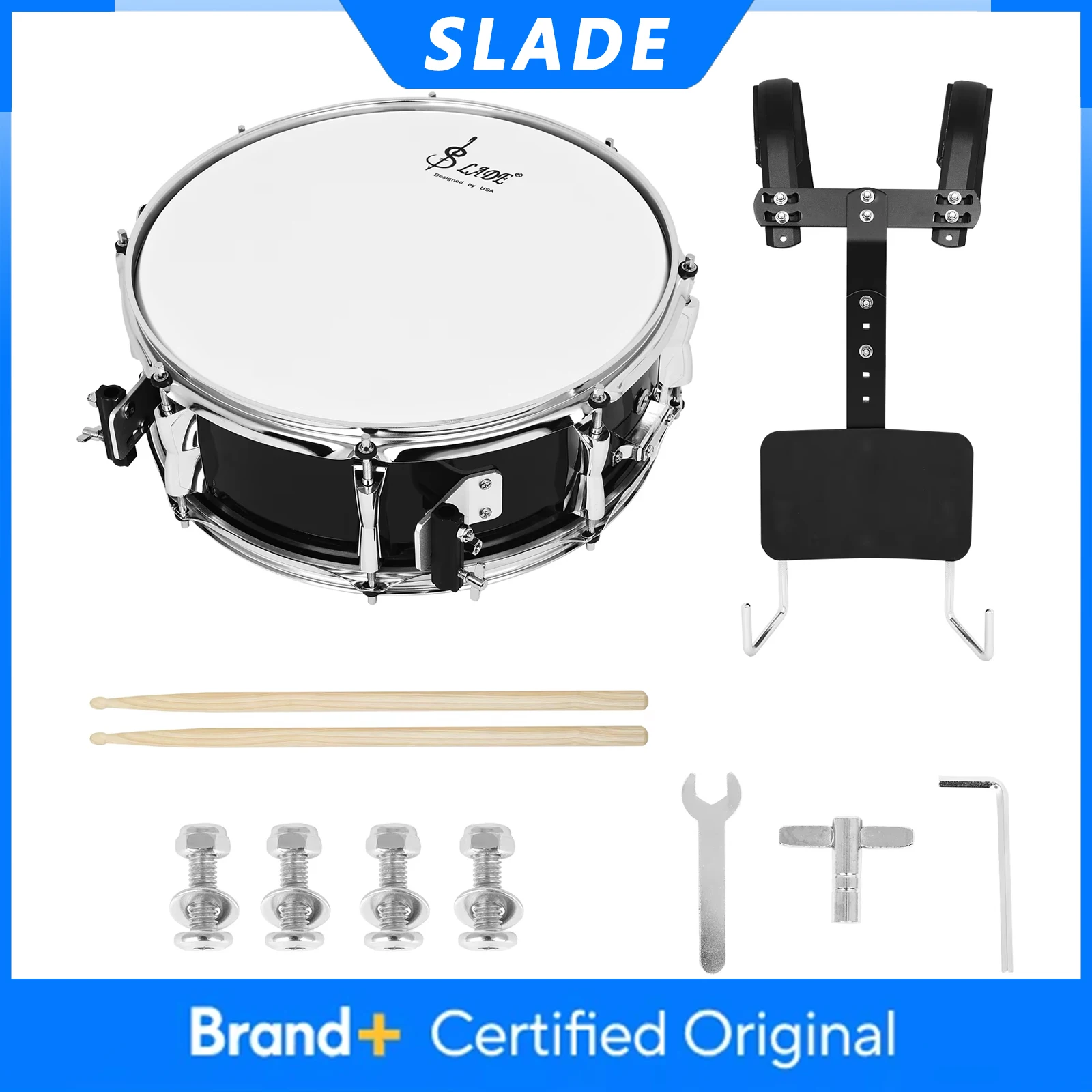 SLADE 14 Inch Snare Drum Professional Snare Drum Percussion Musical Instrument with Drum Back Stand Tuning Key Drumsticks