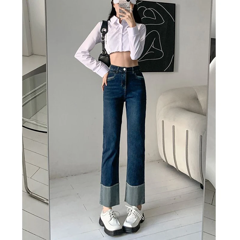 Hot Sale Female Cuffed Straight Leg Jeans Girls Casual Fashion High Waist Solid Trousers Lady Slim Fit Stretch Denim Pants
Hot Sale Female Cuffed Straight Leg Jeans Girls Casual Fashion High Waist Solid Trousers Lady Slim Fit Stretch Denim Pants