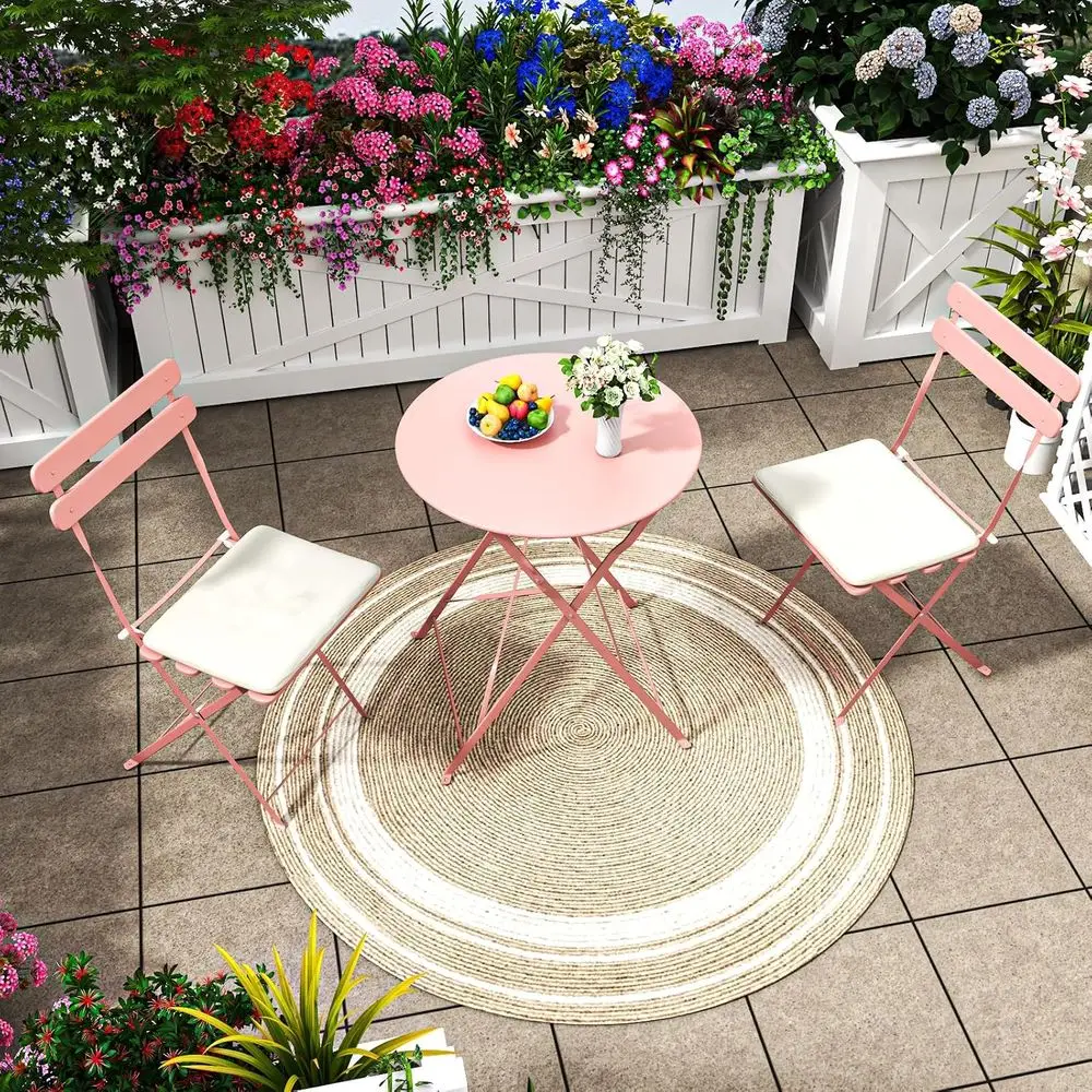 Outdoor 3-Piece Bistro Set with Weather-Resistant Steel, Pink Cushioned for Balcony, Porch, Yard, or Garden
Outdoor 3-Piece Bistro Set with Weather-Resistant Steel, Pink Cushioned for Balcony, Porch, Yard, or Garden