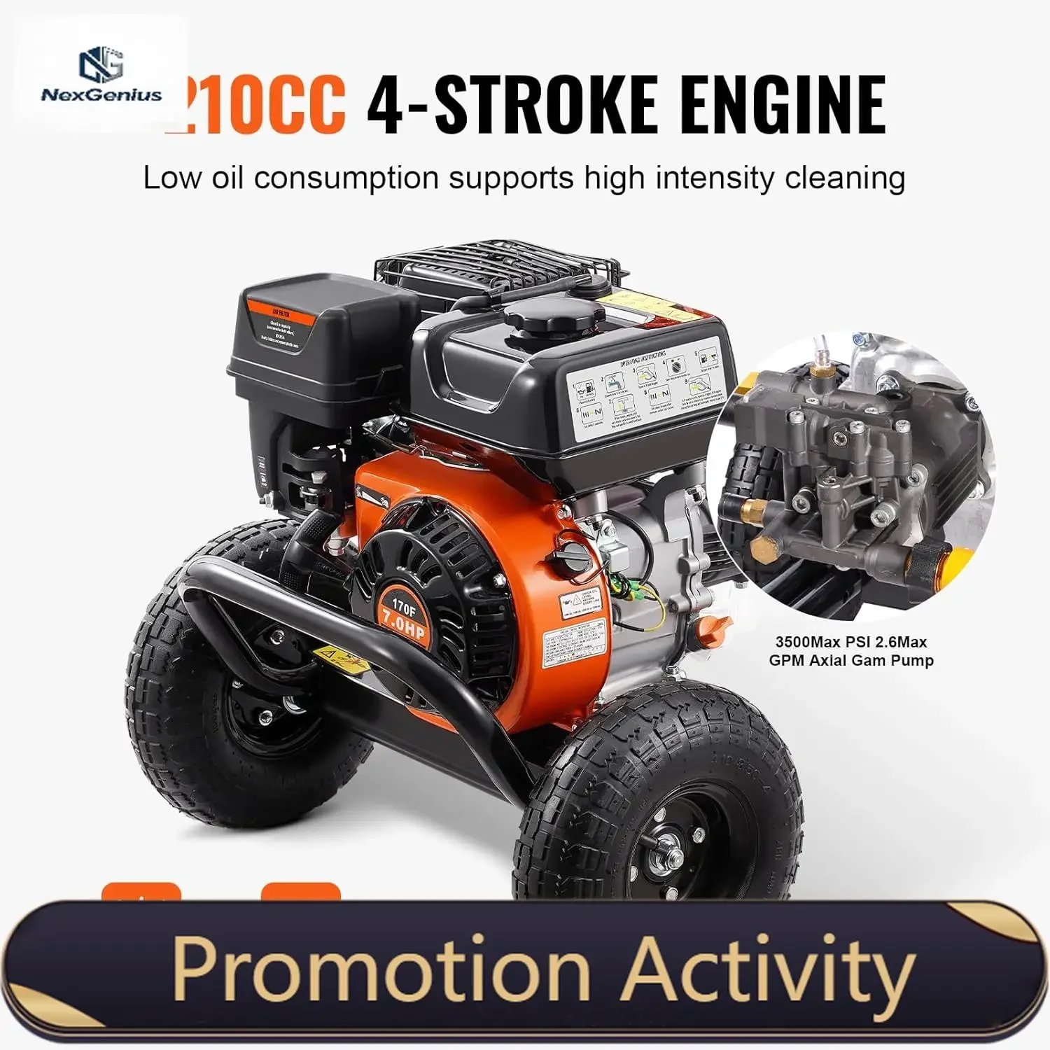 Gas Pressure Washer, 3500 PSI 2.6 GPM, Gas Powered Pressure Washer with Aluminum Pump, Spray Gun and Extension Wand
Gas Pressure Washer, 3500 PSI 2.6 GPM, Gas Powered Pressure Washer with Aluminum Pump, Spray Gun and Extension Wand