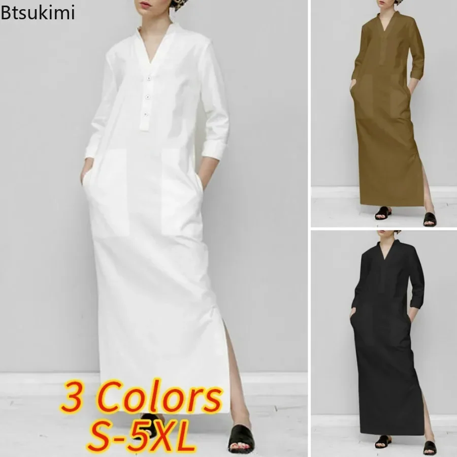 New 2025 Vintage Solid Cotton Linen Dress for Women Casual Commuter Loose Maxi Dress Female Fashion V-neck Split Hem Long Skirts
New 2025 Vintage Solid Cotton Linen Dress for Women Casual Commuter Loose Maxi Dress Female Fashion V-neck Split Hem Long Skirts