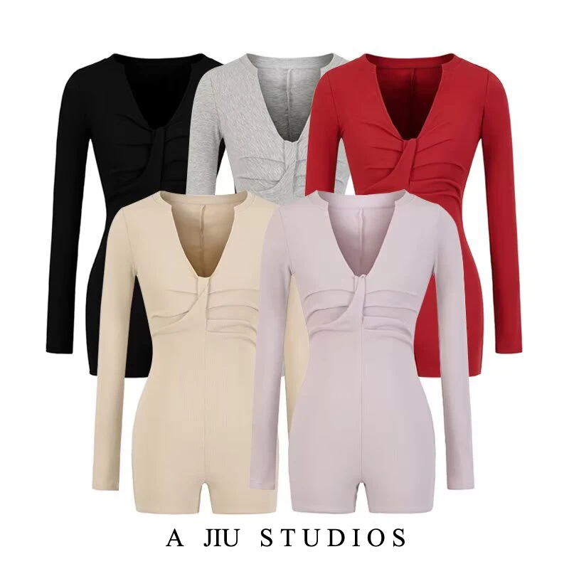 Sexy V-Neck Knot One-Piece High Waist Slimming Design Yoga Shorts Long Sleeve Women's Suit Straight Cut Commute Style
Sexy V-Neck Knot One-Piece High Waist Slimming Design Yoga Shorts Long Sleeve Women's Suit Straight Cut Commute Style