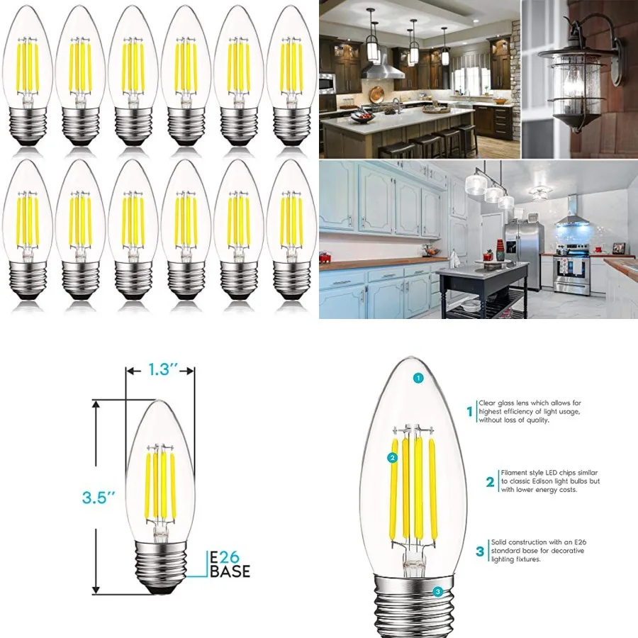 5W Vintage E26 Candelabra LED Bulb 60W Equivalent, 550 Lumen, 5000K Bright White Dimmable, Medium Base Candelabra Bulb, Torpedo
5W Vintage E26 Candelabra LED Bulb 60W Equivalent, 550 Lumen, 5000K Bright White Dimmable, Medium Base Candelabra Bulb, Torpedo