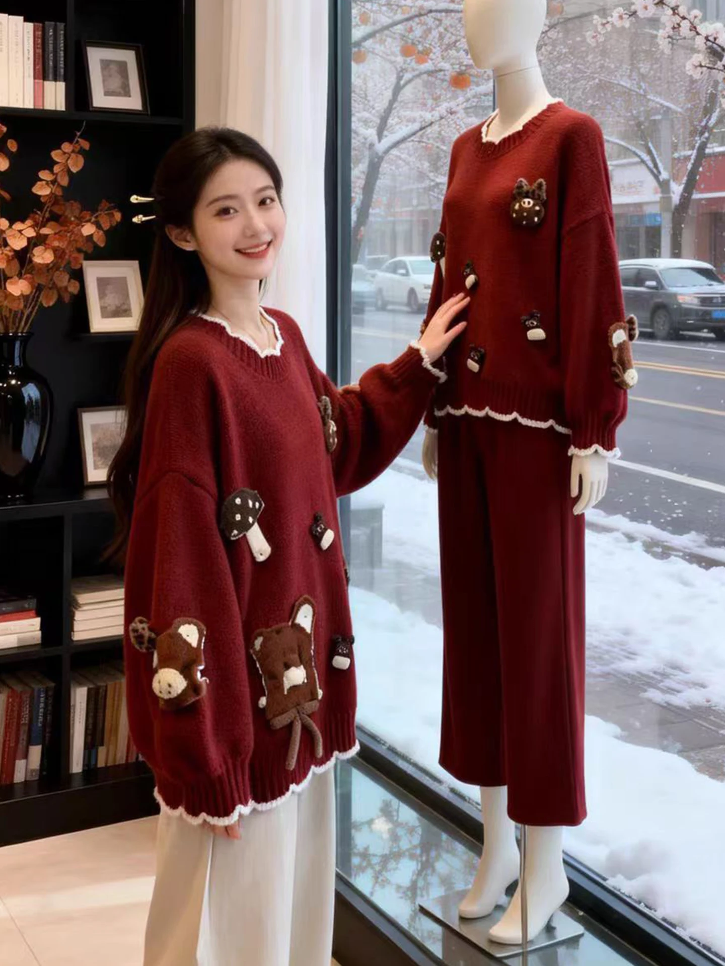 Red Knitted Sweater Women's Loose Fit Bear Decoration Winter Faion Commute Sle Long Sve round Ne Top for New Year
Red Knitted Sweater Women's Loose Fit Bear Decoration Winter Faion Commute Sle Long Sve round Ne Top for New Year