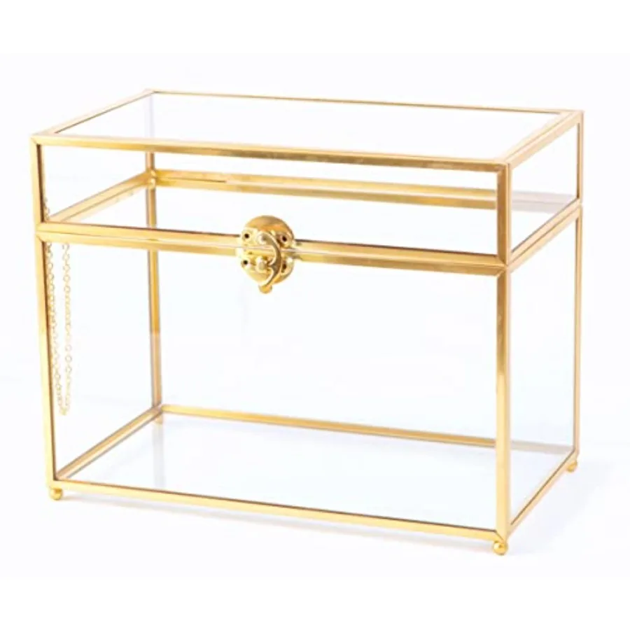 Gold Clear Glass Wedding Gift Card Box with Buckle Lock, Desktop Cosmetic Storage Organizer with Lib, Keepsake Box/Makeup Conta
Gold Clear Glass Wedding Gift Card Box with Buckle Lock, Desktop Cosmetic Storage Organizer with Lib, Keepsake Box/Makeup Conta