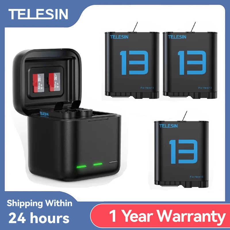 TELESIN 1900mAh Battery for GoPro Hero 13 with 3 Ways Fast Charger Box & TF Card Storage Lithium-ion Replacement Battery
TELESIN 1900mAh Battery for GoPro Hero 13 with 3 Ways Fast Charger Box & TF Card Storage Lithium-ion Replacement Battery