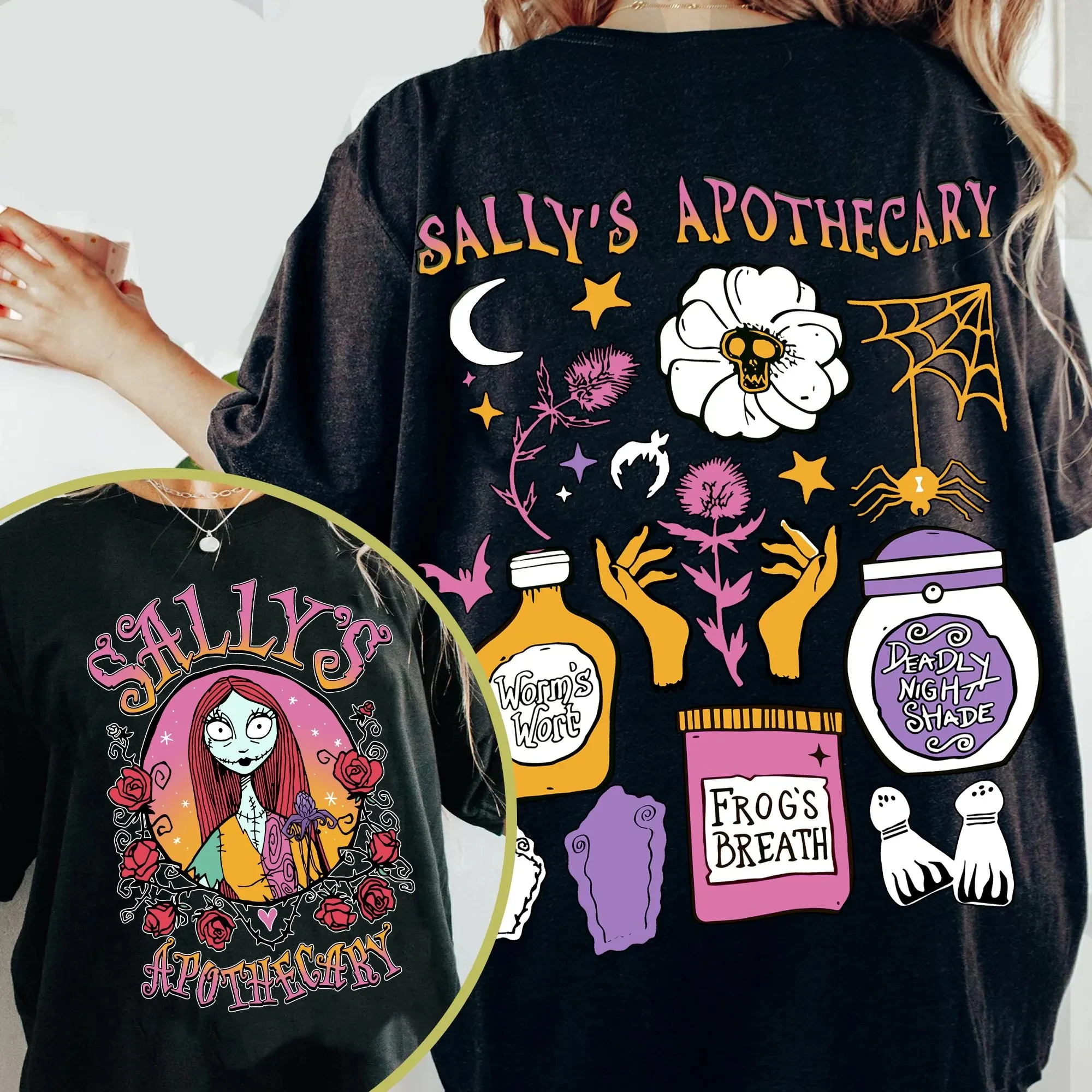 Футболка с двусторонним принтом Disney Pharmacist Sally, футболка для девочек Disney Horror в канун Рождества, футболка Magic Potion Sally
Футболка с двусторонним принтом Disney Pharmacist Sally, футболка для девочек Disney Horror в канун Рождества, футболка Magic Potion Sally