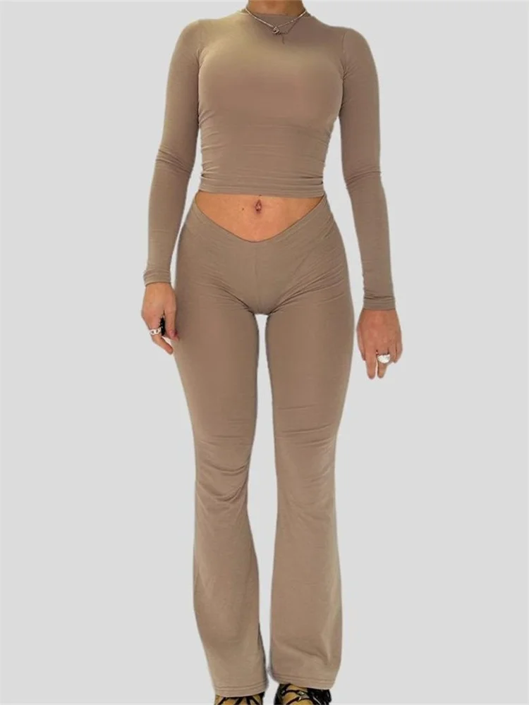 Spring Fall 2 Pieces Women Outfits Solid Color O-neck Long Sleeve Slim Fit Basic T-Shirts Tops Long Flared Pants
Spring Fall 2 Pieces Women Outfits Solid Color O-neck Long Sleeve Slim Fit Basic T-Shirts Tops Long Flared Pants