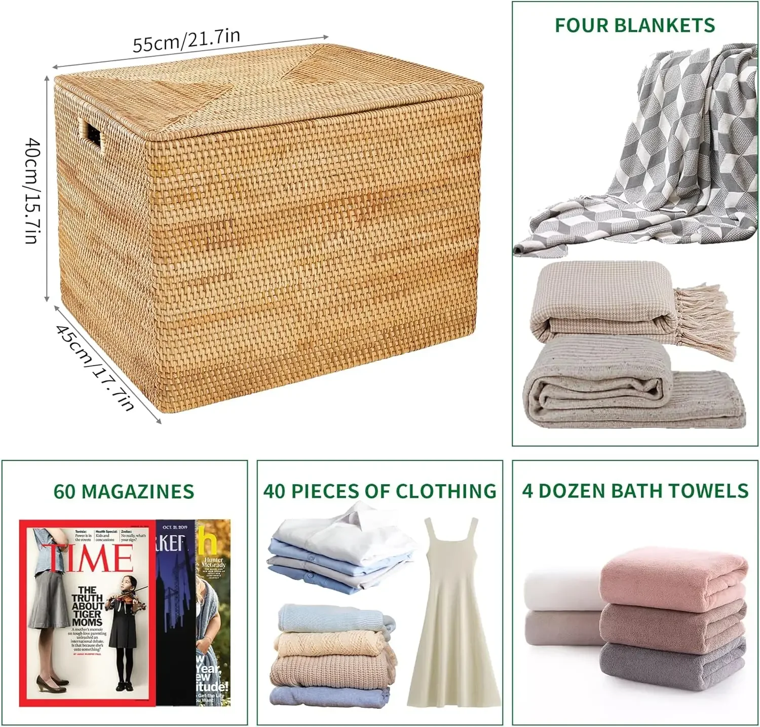 Rattan Basket With Lid, Large Lidded Basket For Storage Rattan Box(21.7" L×17.7"W×15.7"H)
Rattan Basket With Lid, Large Lidded Basket For Storage Rattan Box(21.7" L×17.7"W×15.7"H)