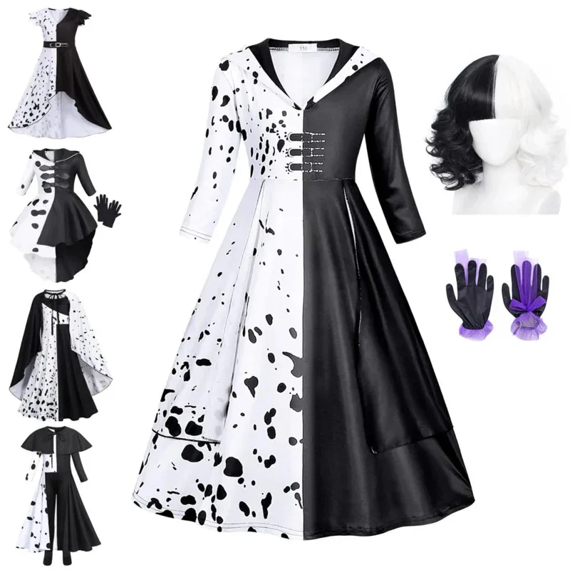 Jurebecia Girls Villains Cruella Deville Dress Up Costume Kids Movie Halloween Cosplay Outfit with Gloves Wig
Jurebecia Girls Villains Cruella Deville Dress Up Costume Kids Movie Halloween Cosplay Outfit with Gloves Wig