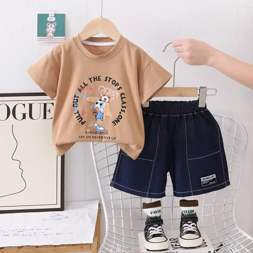 Boys Summer Tracksuits Korean Style Clothes for Baby Kids Cartoon Bear Short Sleeve T-shirts And Shorts Two Piece Boutique Sets
Boys Summer Tracksuits Korean Style Clothes for Baby Kids Cartoon Bear Short Sleeve T-shirts And Shorts Two Piece Boutique Sets