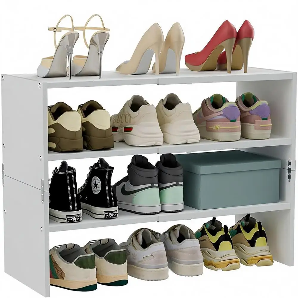 Expandable 3-Tier Shoe Rack Organizer, Stackable Iron Wood Shelves, Holds 8-16 Pairs, Small Space, Entryway, Hallway, Garage.
Expandable 3-Tier Shoe Rack Organizer, Stackable Iron Wood Shelves, Holds 8-16 Pairs, Small Space, Entryway, Hallway, Garage.