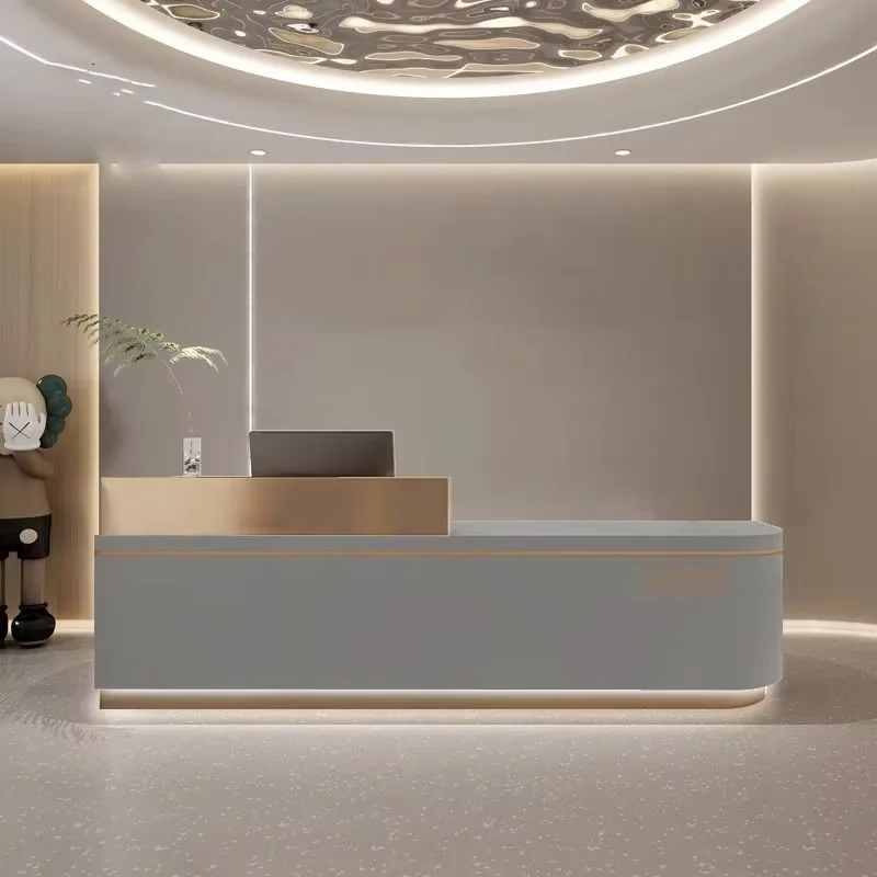 High-end Salon Furniture Grey Wooden Checkout Page Luxury Modern Gold Beauty Shop Reception Desk
High-end Salon Furniture Grey Wooden Checkout Page Luxury Modern Gold Beauty Shop Reception Desk