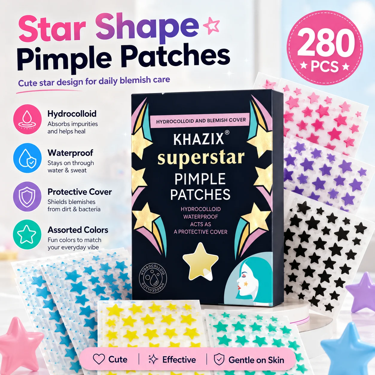 280pcs Star Pimple Patches For Face Hydrocolloid, Absorbing Cover, Tea Tree, Hydrocolloid Acne Patch, Cute Star Pimple Patch
280pcs Star Pimple Patches For Face Hydrocolloid, Absorbing Cover, Tea Tree, Hydrocolloid Acne Patch, Cute Star Pimple Patch