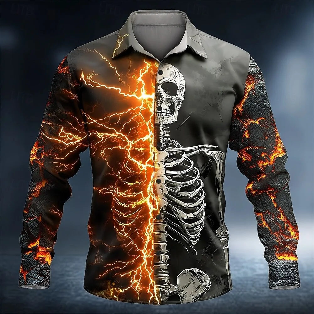 Halloween 3D Lightning Skeleton Print Men's Shirts Funny Skull Graphic Long Sleeve Lapel Button Shirt Creative Design Loose Tops
Halloween 3D Lightning Skeleton Print Men's Shirts Funny Skull Graphic Long Sleeve Lapel Button Shirt Creative Design Loose Tops