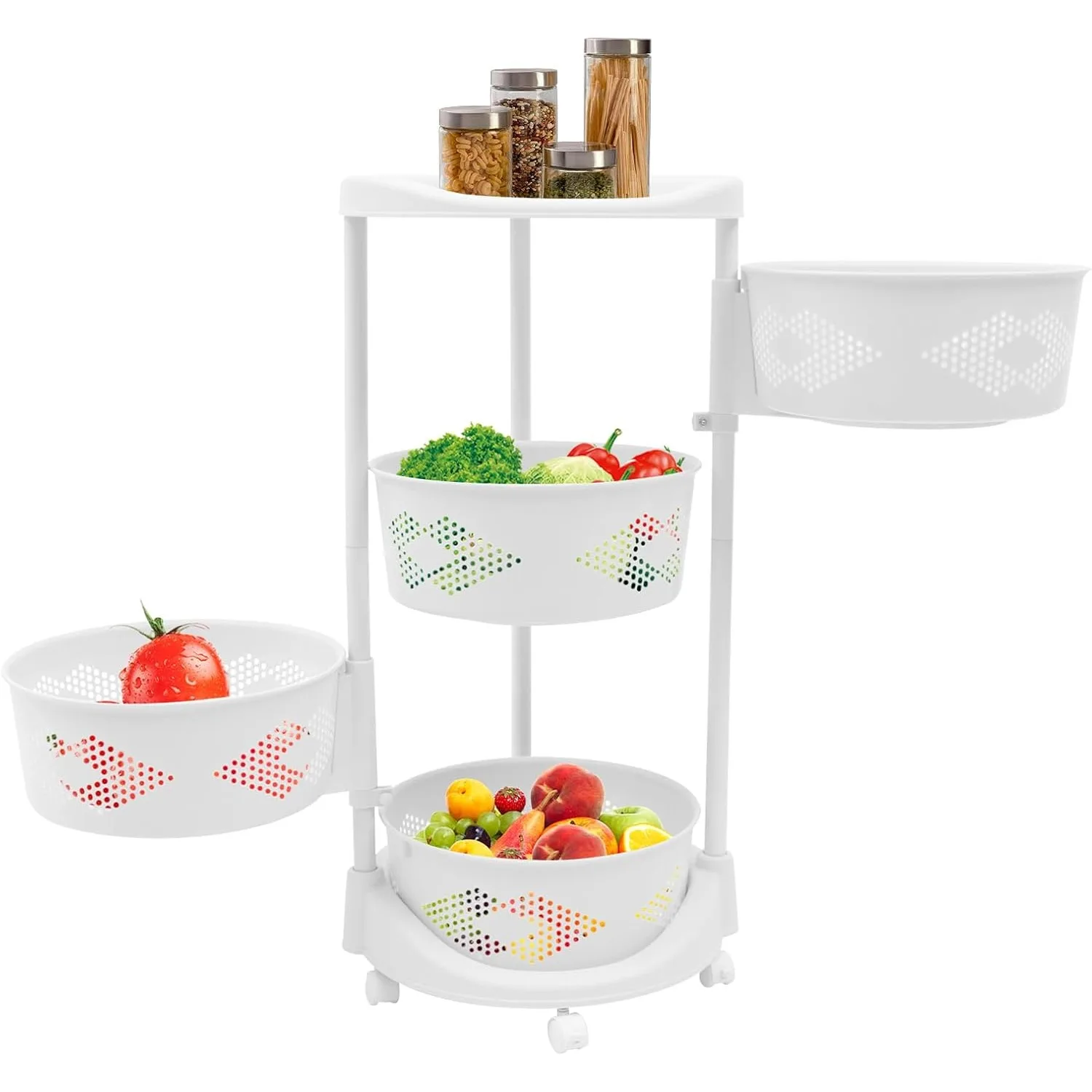 Fruit Basket for Kitchen, 5 Tier Circular Rotating Basket Large Storage Rack with Wheels, Standing Shelf Storage, Multi-Layer Storage Shelves with Top Lid for Living Room, Office, White
Fruit Basket for Kitchen, 5 Tier Circular Rotating Basket Large Storage Rack with Wheels, Standing Shelf Storage, Multi-Layer Storage Shelves with Top Lid for Living Room, Office, White