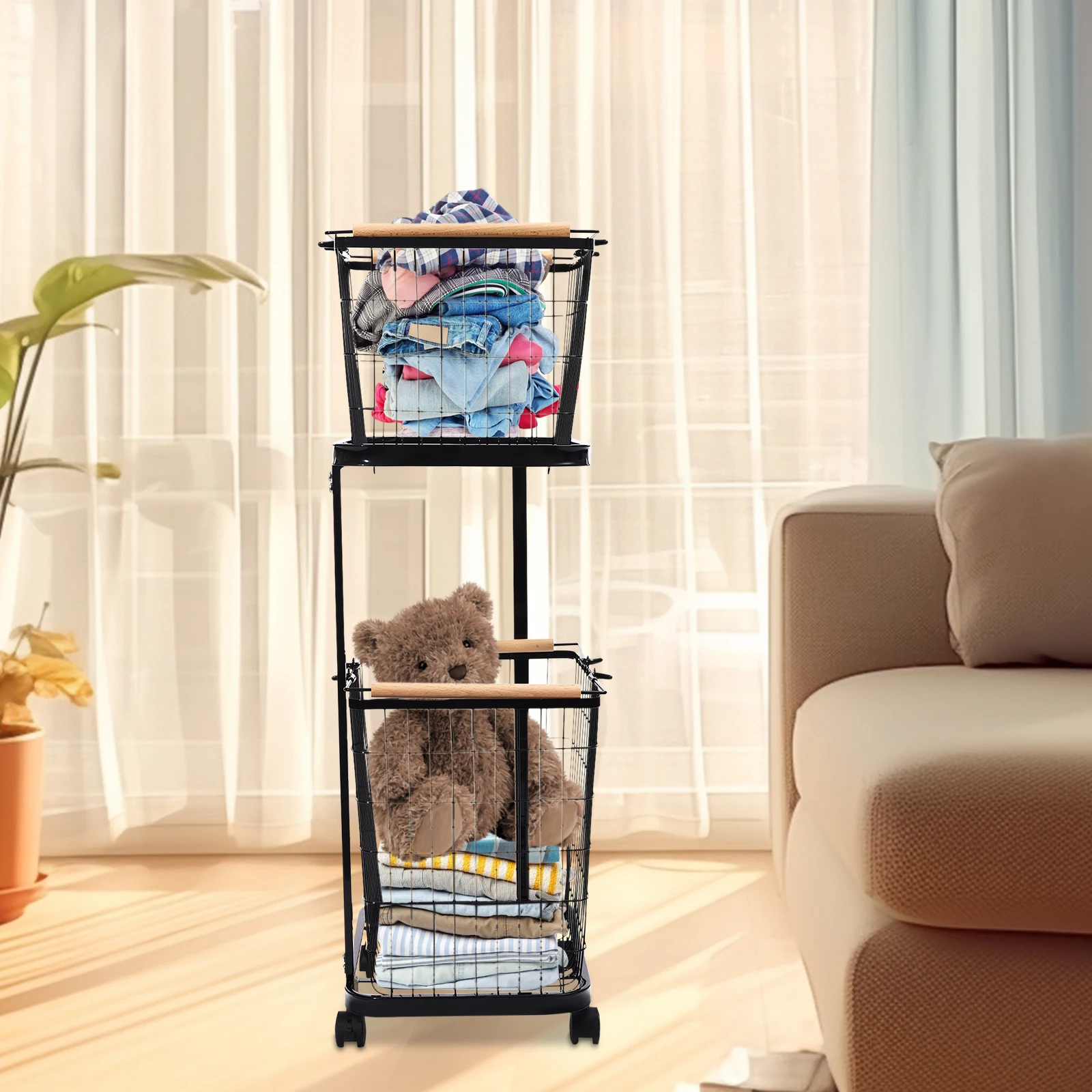 2-Tier Removable Metal Laundry Hamper W/ Wheels - Modern Rectangular Foldable Storage Basket for Clothes & Toys - Max Load 88lbs
2-Tier Removable Metal Laundry Hamper W/ Wheels - Modern Rectangular Foldable Storage Basket for Clothes & Toys - Max Load 88lbs