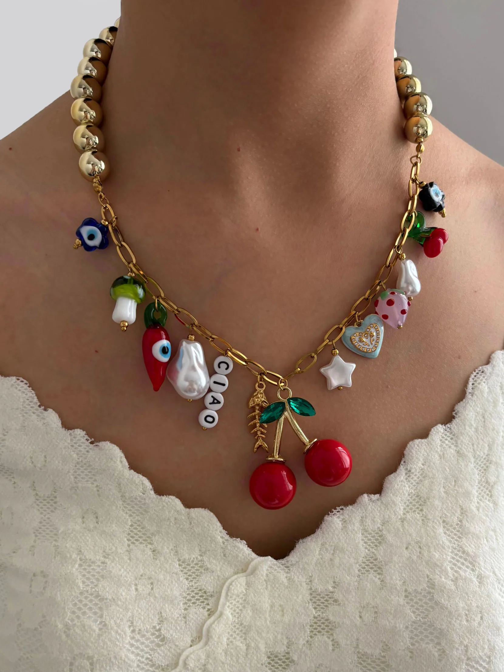 GHIDBK Statement Creative Stainless Steel Colored Enamel Glass Imitation Pearl Charm Pendant Necklace for Women CCB Metal Beads
GHIDBK Statement Creative Stainless Steel Colored Enamel Glass Imitation Pearl Charm Pendant Necklace for Women CCB Metal Beads