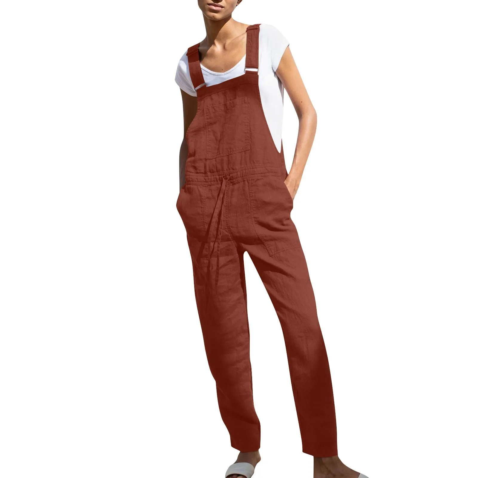 Womens Cotton Hemp Jumpsuits Fashion Solid Color Overalls Casual Romper Adjustable Straps Waist Lace-Up Jumpsuits With Pockets
Womens Cotton Hemp Jumpsuits Fashion Solid Color Overalls Casual Romper Adjustable Straps Waist Lace-Up Jumpsuits With Pockets