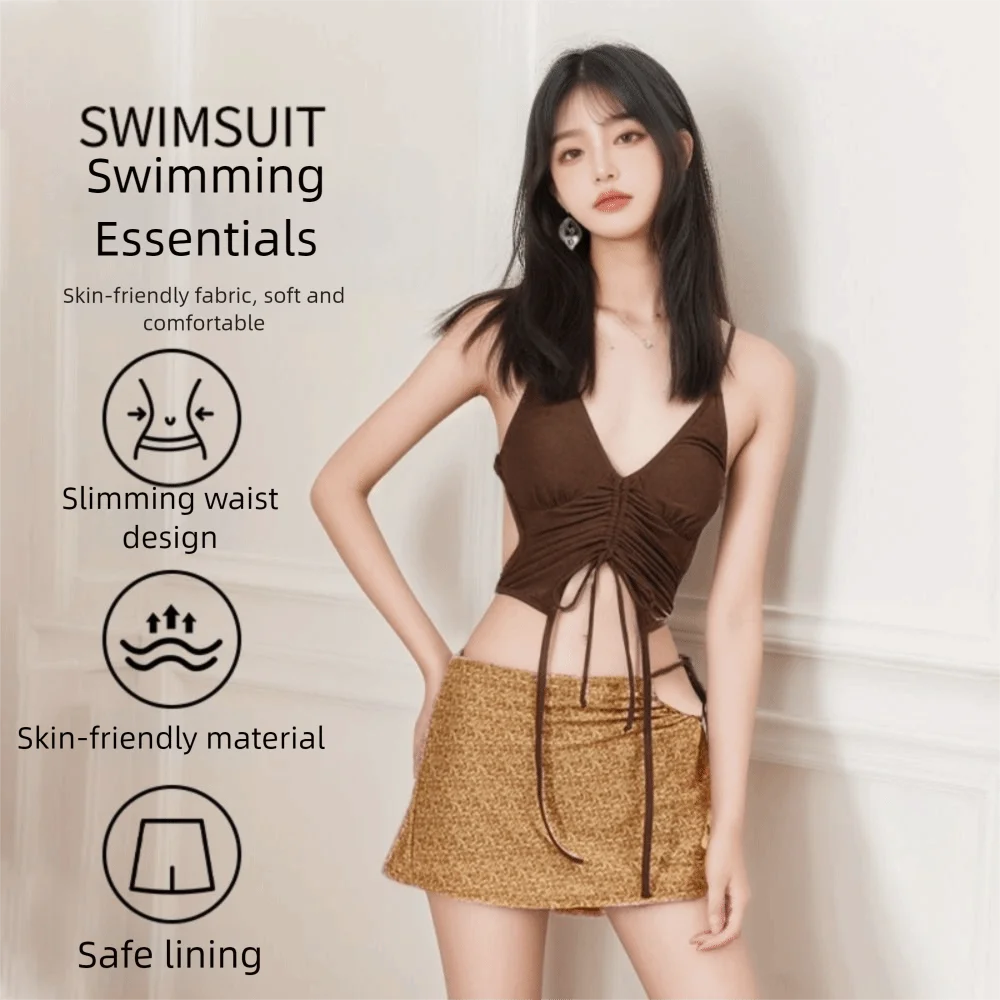 Halter Style Coffee Swimsuit Suit Lace-up Design Halter Neck Bikini Set Slimming Mini Style Triangle Bikini Hot Spring
Halter Style Coffee Swimsuit Suit Lace-up Design Halter Neck Bikini Set Slimming Mini Style Triangle Bikini Hot Spring