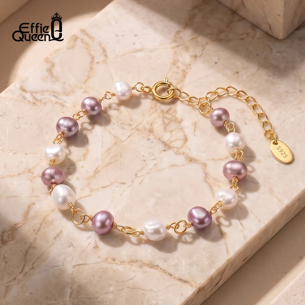 EFFIE QUEEN 925 Sterling Silver Elegant Freshwater Pearl Bracelet Pink Beads Chain Bangle for Women Trend Jewelry Gift GPB67
EFFIE QUEEN 925 Sterling Silver Elegant Freshwater Pearl Bracelet Pink Beads Chain Bangle for Women Trend Jewelry Gift GPB67