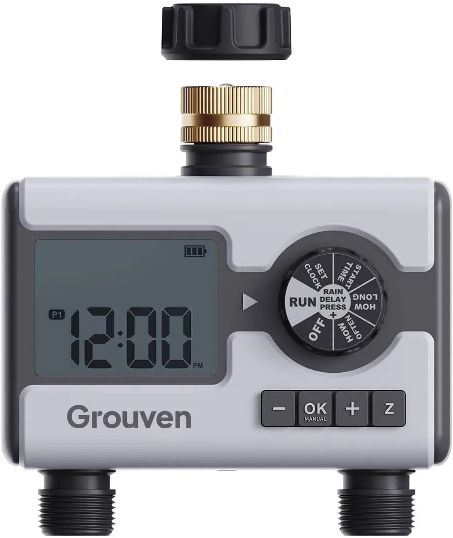 Программируемый таймер полива с 2 выходами и латунным входом, функция отсрочки полива при дожде для системы орошения садового шланга
Программируемый таймер полива с 2 выходами и латунным входом, функция отсрочки полива при дожде для системы орошения садового шланга