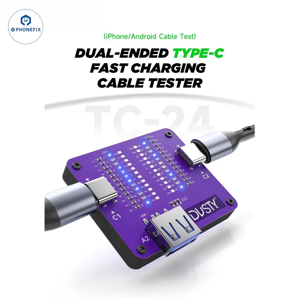 Dual-Ended IPhone Android Type-C Fast Charging Cable Circuit Tester 24-Pin Full Conduction Test Accurately Locate Faulty Pins
Dual-Ended IPhone Android Type-C Fast Charging Cable Circuit Tester 24-Pin Full Conduction Test Accurately Locate Faulty Pins