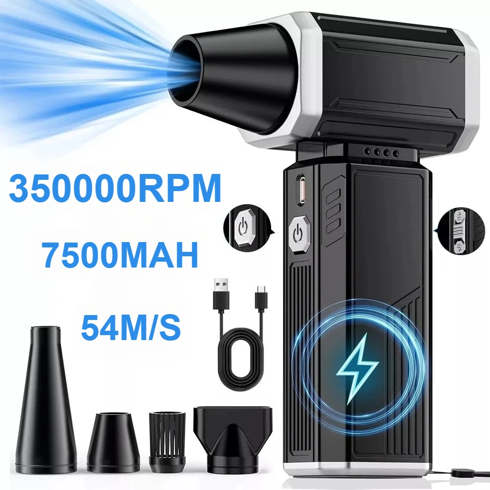 New 350000RPM Violent Fan Brushless Turbo Jet Blower Powerful Air Blower Vacuum Dust Cleaner Type-C Charging Strong Winds 54m/s
New 350000RPM Violent Fan Brushless Turbo Jet Blower Powerful Air Blower Vacuum Dust Cleaner Type-C Charging Strong Winds 54m/s