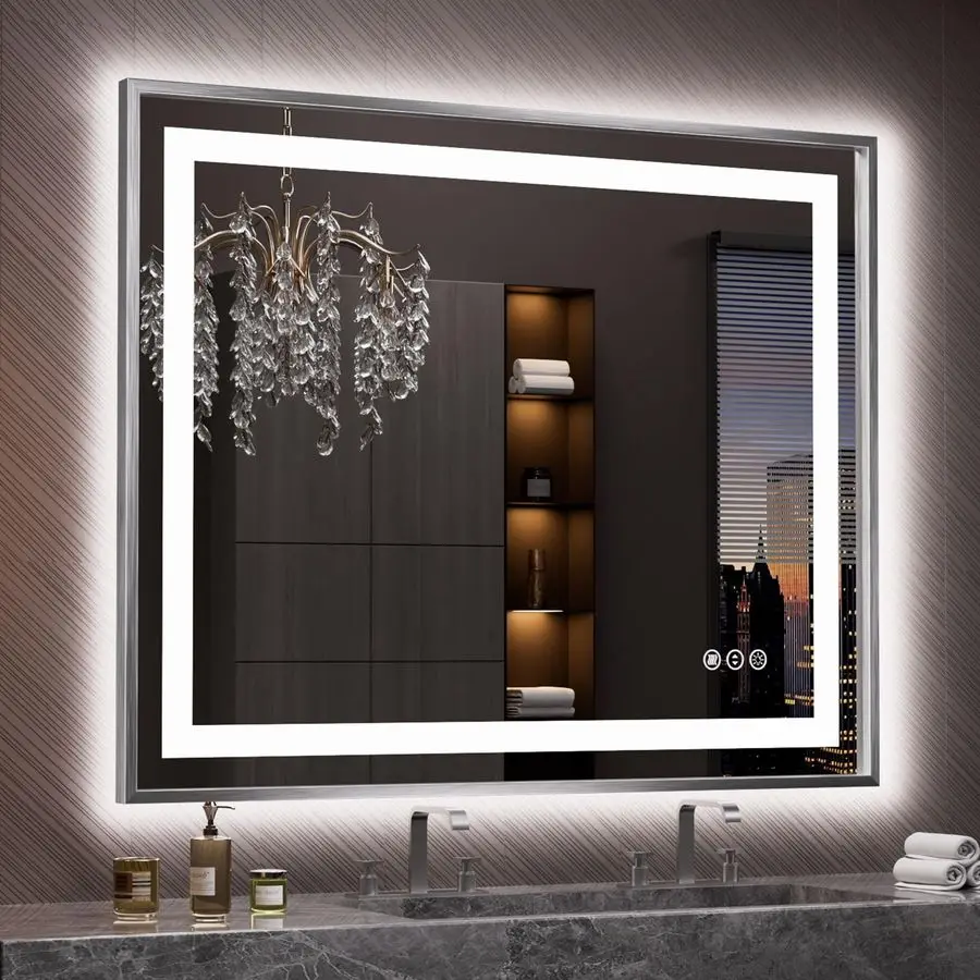 44 X36 LED Bathroom Mirror, Brushed Nickel Framed Mirror with Front Light and Backlit, Stepless Dimmable, AntiFog, ShatterProof,
44 X36 LED Bathroom Mirror, Brushed Nickel Framed Mirror with Front Light and Backlit, Stepless Dimmable, AntiFog, ShatterProof,