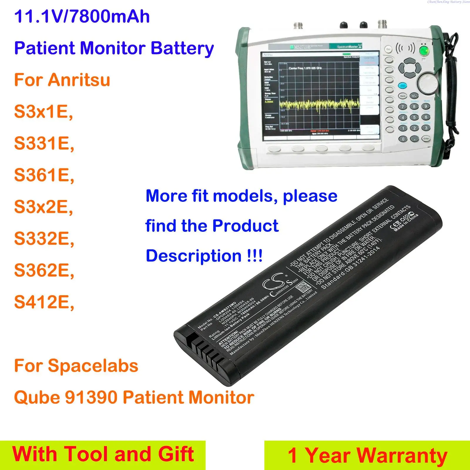 Cameron Sino 7800mAh Patient Monitor battery for Anritsu S331E,S361E,S332E,S362E,S412E, For Spacelabs Qube 91390 Patient Monitor
Cameron Sino 7800mAh Patient Monitor battery for Anritsu S331E,S361E,S332E,S362E,S412E, For Spacelabs Qube 91390 Patient Monitor