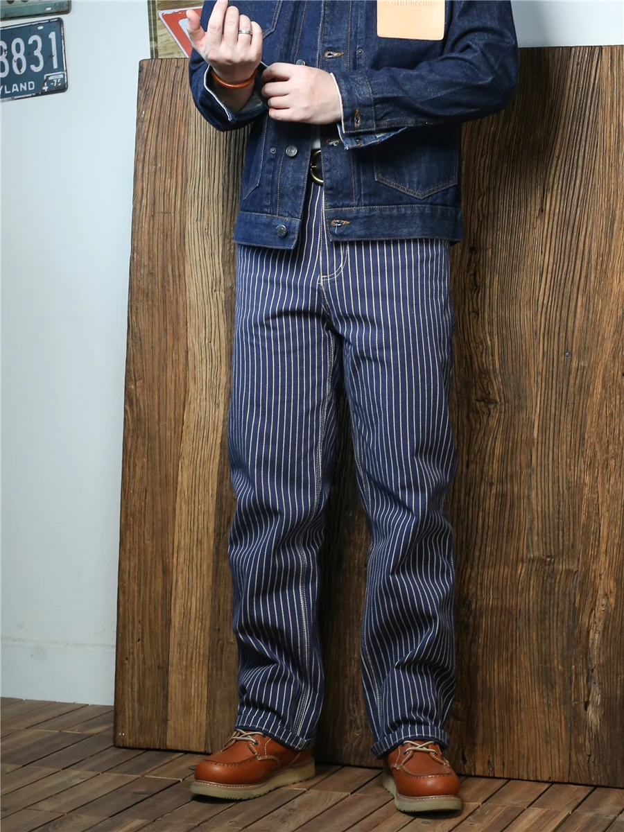 Американские холщовые джинсы в стиле ретро, мужские прямые полосатые рабочие брюки, длинные брюки, осенний сезон, молодежная мода, свободная посадка
Американские холщовые джинсы в стиле ретро, мужские прямые полосатые рабочие брюки, длинные брюки, осенний сезон, молодежная мода, свободная посадка