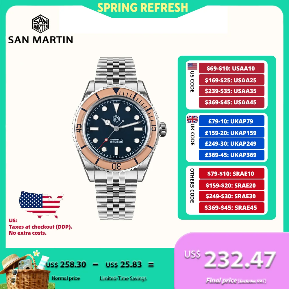 San Martin 40mm Sapphire Bezel NH35 Watches For Men Diving Wristwatch Mechanical Luxury 5-Link Bracelet BGW-X1 20ATM SN0133
San Martin 40mm Sapphire Bezel NH35 Watches For Men Diving Wristwatch Mechanical Luxury 5-Link Bracelet BGW-X1 20ATM SN0133